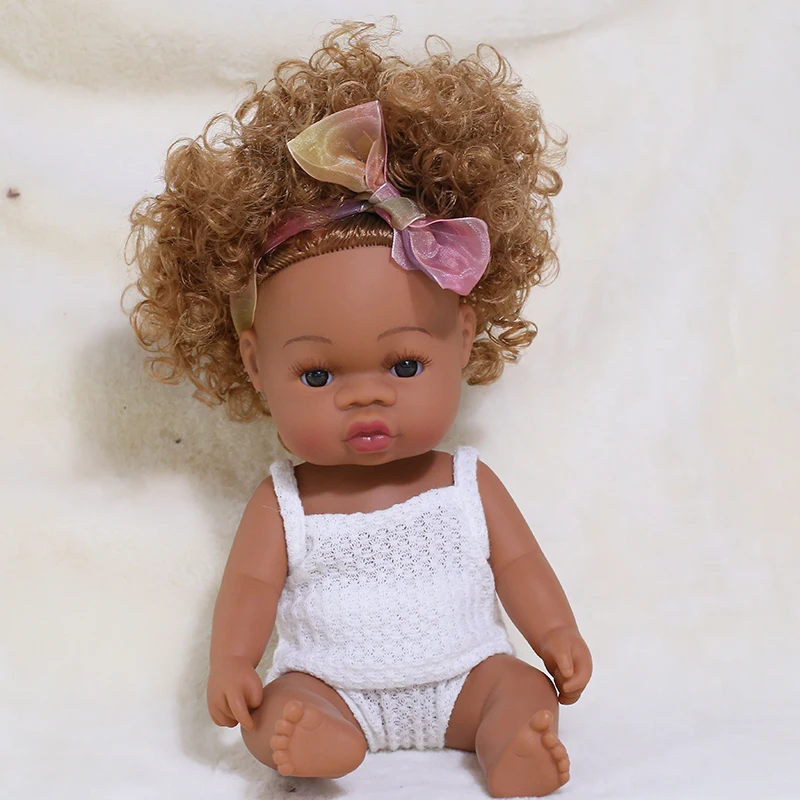14inch Full Body Silicone Bebe Reborn Dolls Soft Lifelike Baby Toys American Reborn Black Baby Doll Vinyl Baby Dolls Toys Girls