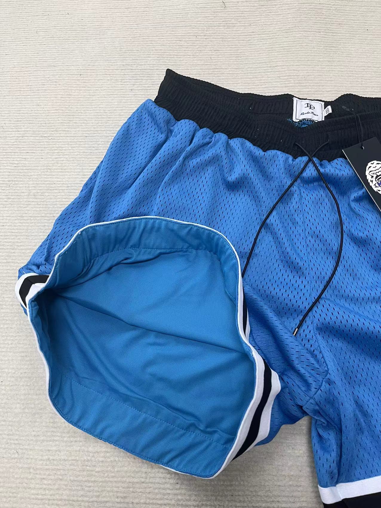 Inaka Power Shorts Men Women Basketball GYM Workout Mesh Double Layer Embroidery Basketball Shorts Blue