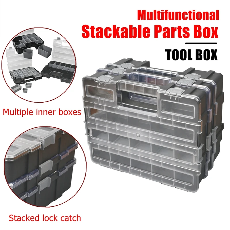 Stackable toolbox parts multiple grid plastic accessory tool box for hardware parts screws sorting accessories storage tool case