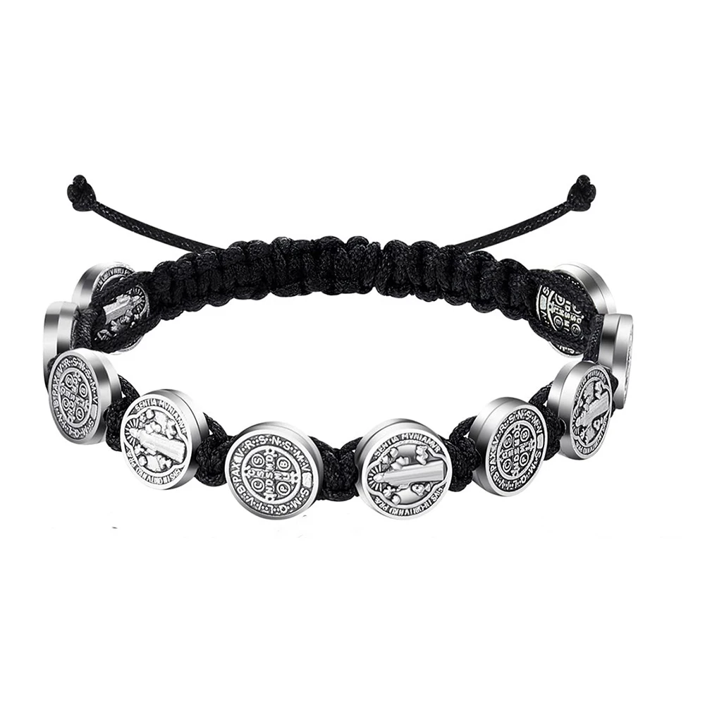 1PC Multi Colored Thread Cristal Beads Saint Benedict Pulsera De San Benito Adjustable Bracelet Prayer Gift for Women Men Girls