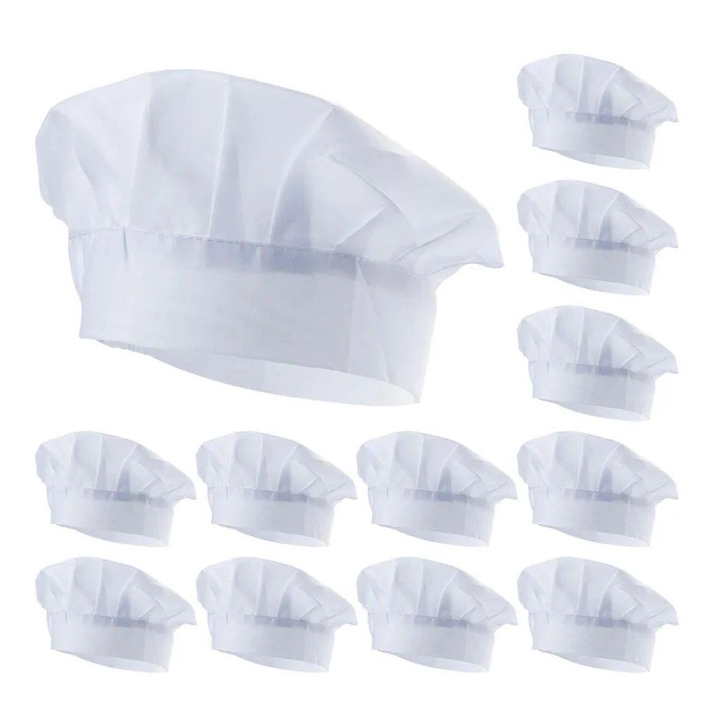 1/12Pcs Kids Chef Hat Kitchen Baker Elastic Hat Cook 2025 Plain Hats Restaurant Cosplay Costumes Children new Waiter Cooking Costume Cap
