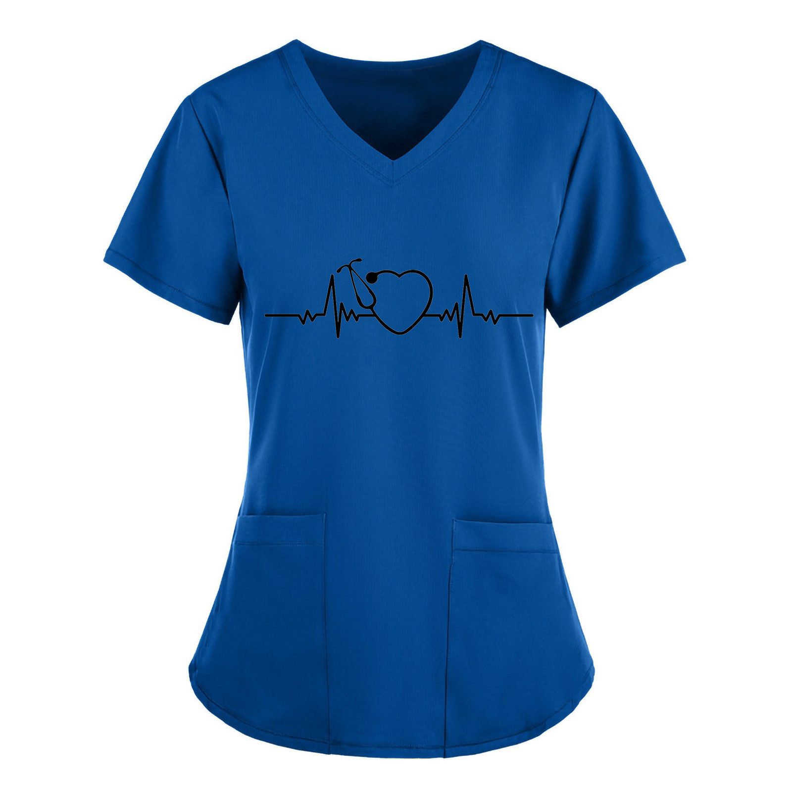 Nurse Uniform 2025 Women Short Sleeve Heartbeat new Print Working Uniform Pocket Blouse Scrubs Tops Nursing Medical Uniforms Accessories