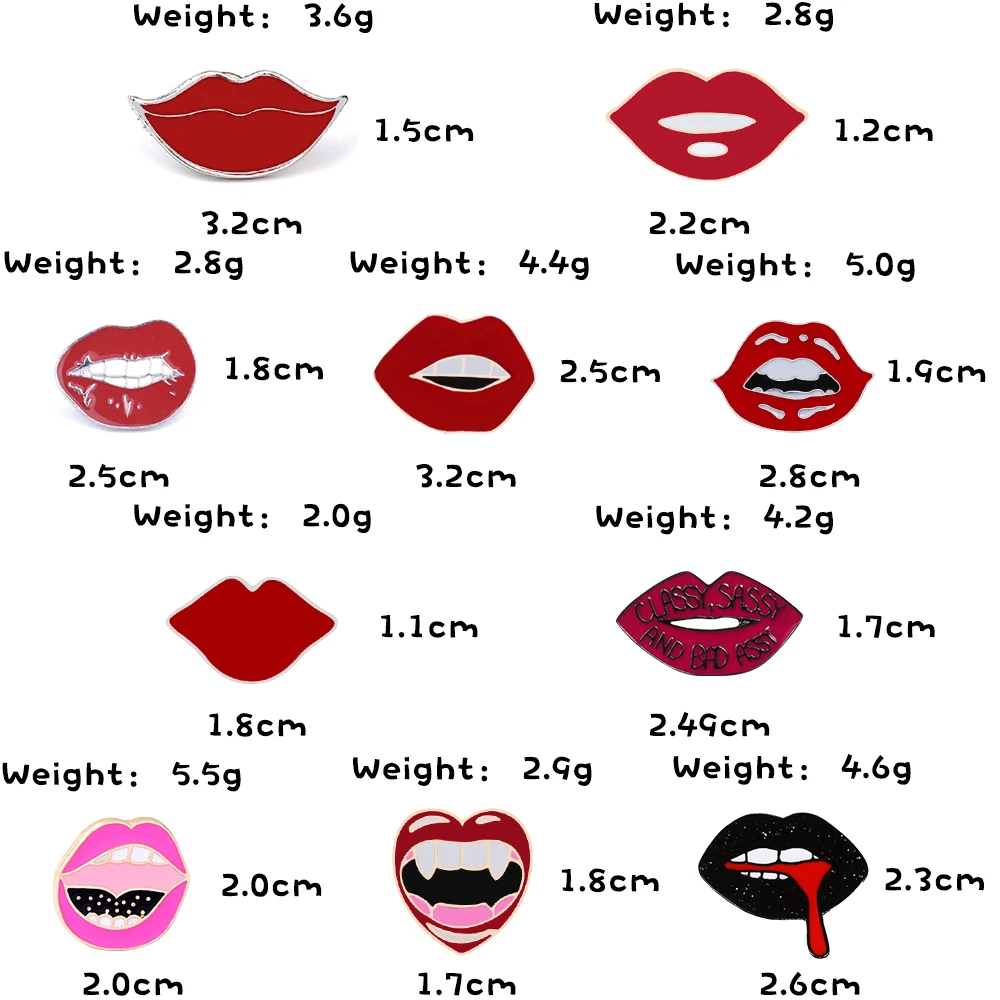 Women Sexy Red Lips Enamel Pin Personality Vampire Fangs Lip Brooch Black Shiny new 2025 Mouths Biting Tongue out Red Blood Badge Jewelry