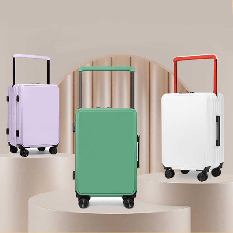 Suitcases PC double front middle wide trolley case 20 "student boarding case Large capacity Q240330