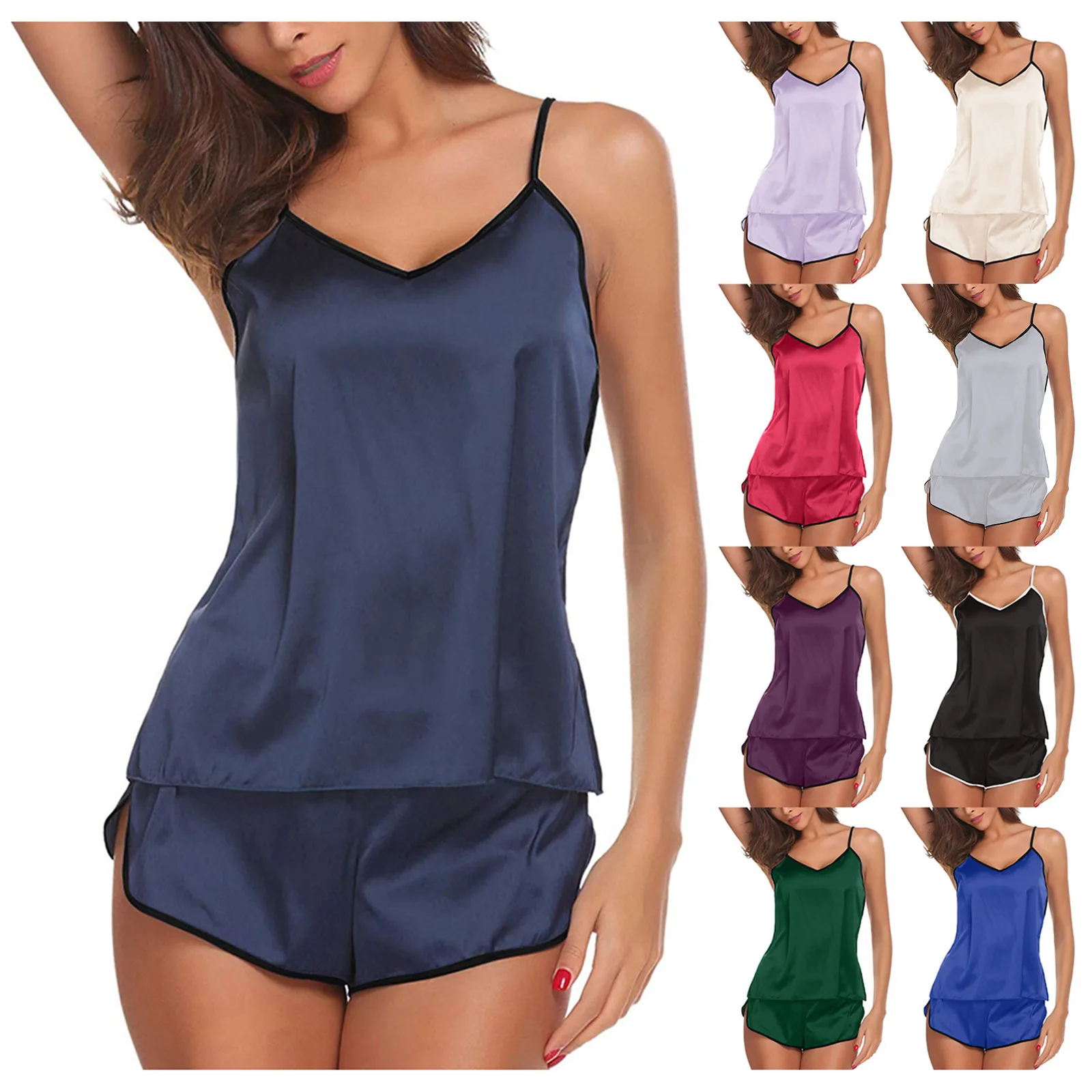 Spaghetti Strap Women Pyjama Set Vest Shorts new Sexy Lingerie 2025 Lace Satin Camisole Short Pants Pyjamas for Women Sleepwear
