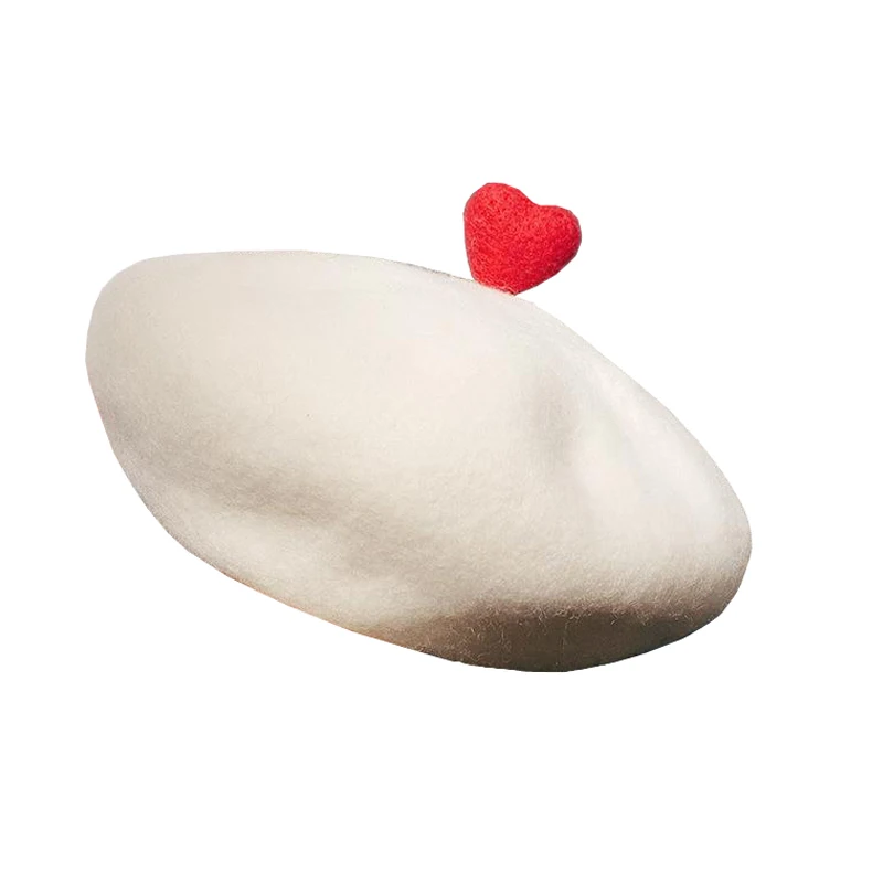 Women Sweet Wool Felt Love Beret Painter Hat Parent Child Handmade new Heart Girls 2025 Cute Woolen Hat