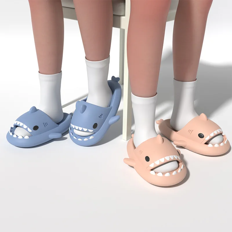 Cute Shark Slippers 4CM Platform Women Men Indoor Bathroom Slides Couples Summer Shoes Soft EVA Female Male Beach Flip Flops