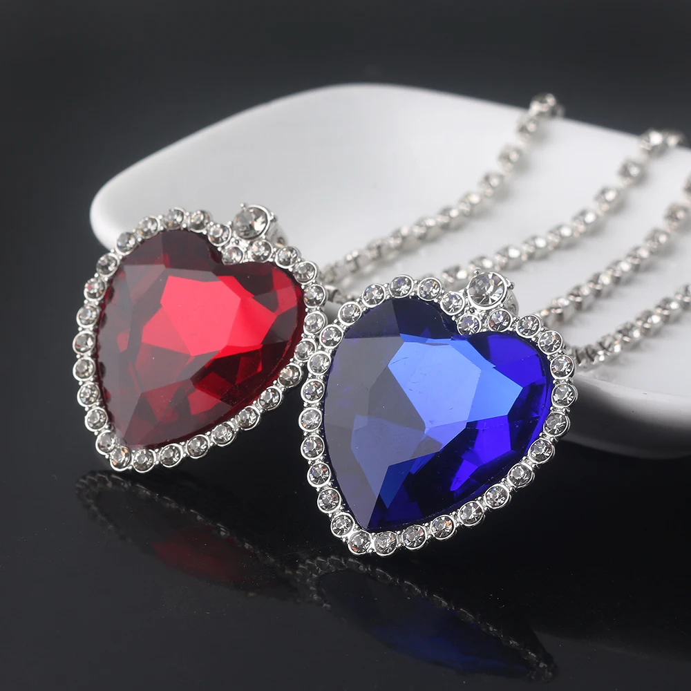 Movie TITANIC Heart Of the Ocean Necklace Love Forever Blue Red Crystal Pendants Necklace Women Wedding Jewelry Gift