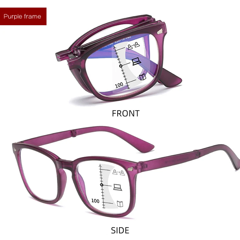 Retro Floral Folding Multifocal Progressive Reading Glasses Anti-blue light Far and Near double Optical Presbyopic for Women Men