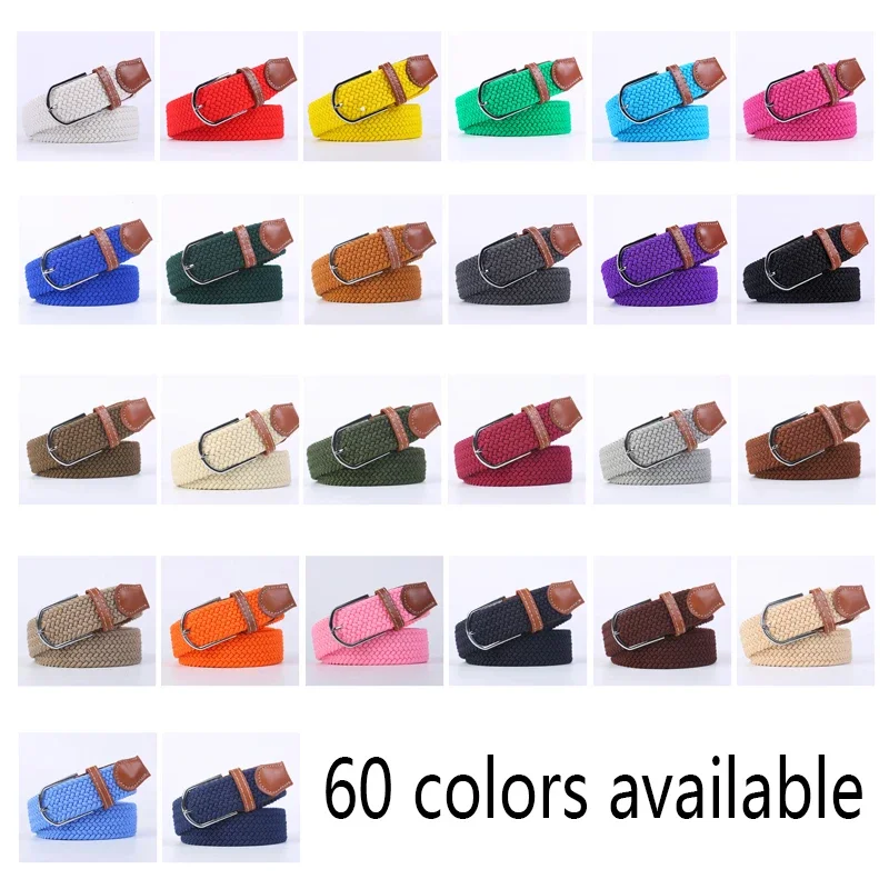 107/120/130cm Unisex Elastic Fabric Woven Casual Belt Pin Buckle Expandable Braided Stretch Canvas Leisure Belts for Men Women