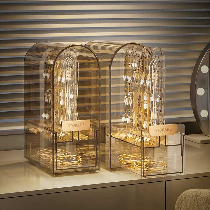 Transparent Jewelry Box Plastic Ring Bracelet Earrings Organizer Necklace Display Stand Drawer Accessories Storage 240327