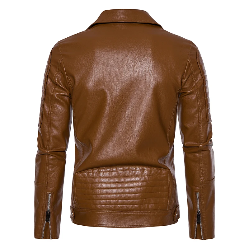New Mens Leather 2025 Jackets Solid Turn Down Collar Casual Slim Fit Motorcycle Pu Leather Jacket Men Multiple pockets new Zipper Coat