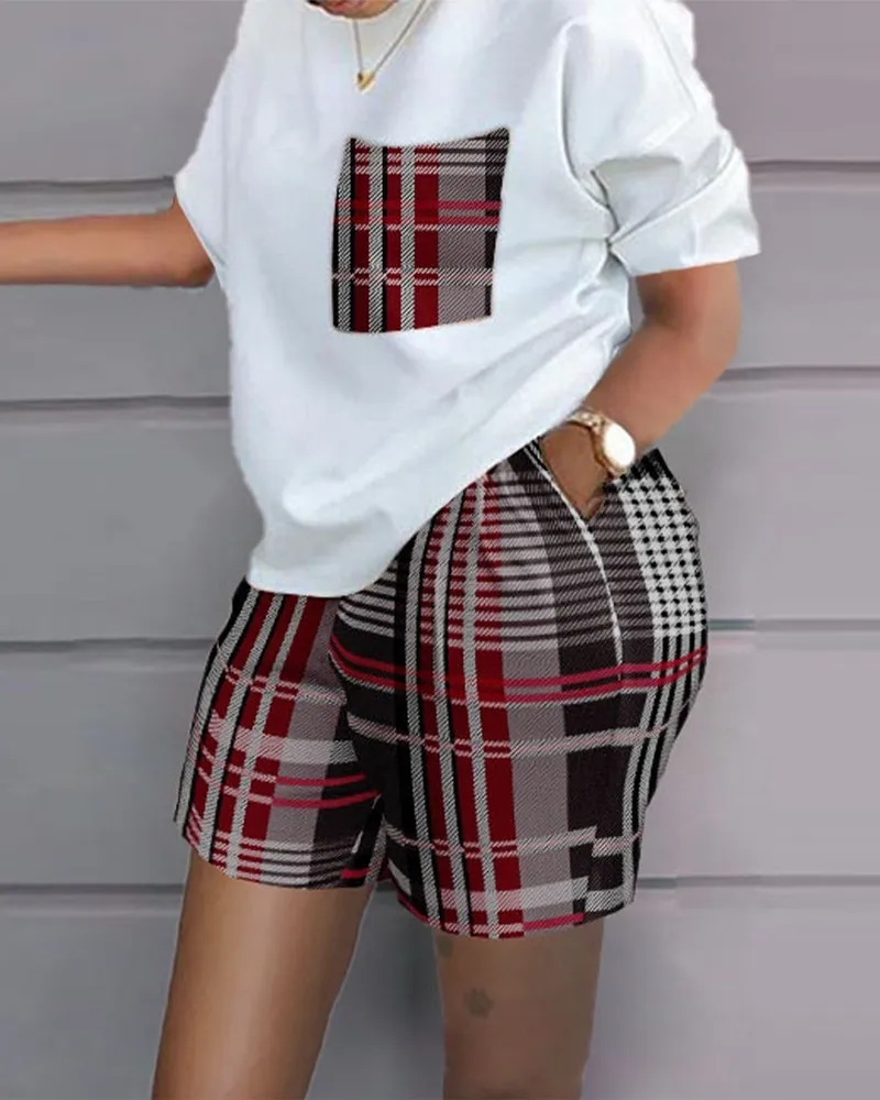 Summer Casual 2 Piece Set Women Letter Printed 2 2025 Piece Outfit O Necke Short Sleeve new T Shirt Top Shorts Suit with Pocket Women