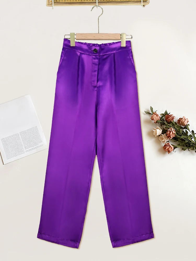 Women Pants Black Shiny High Elastic Waist Elegant Office Work Ankle Length Pencil Capris for Lady Summer Bottoms
