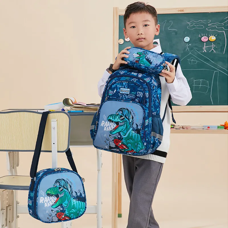 3Pcs Boys Dinosaur School Bag For Girls Student Backpack Set with Lunch Box Pencil Case, School 2025 new Book Bag for Kids