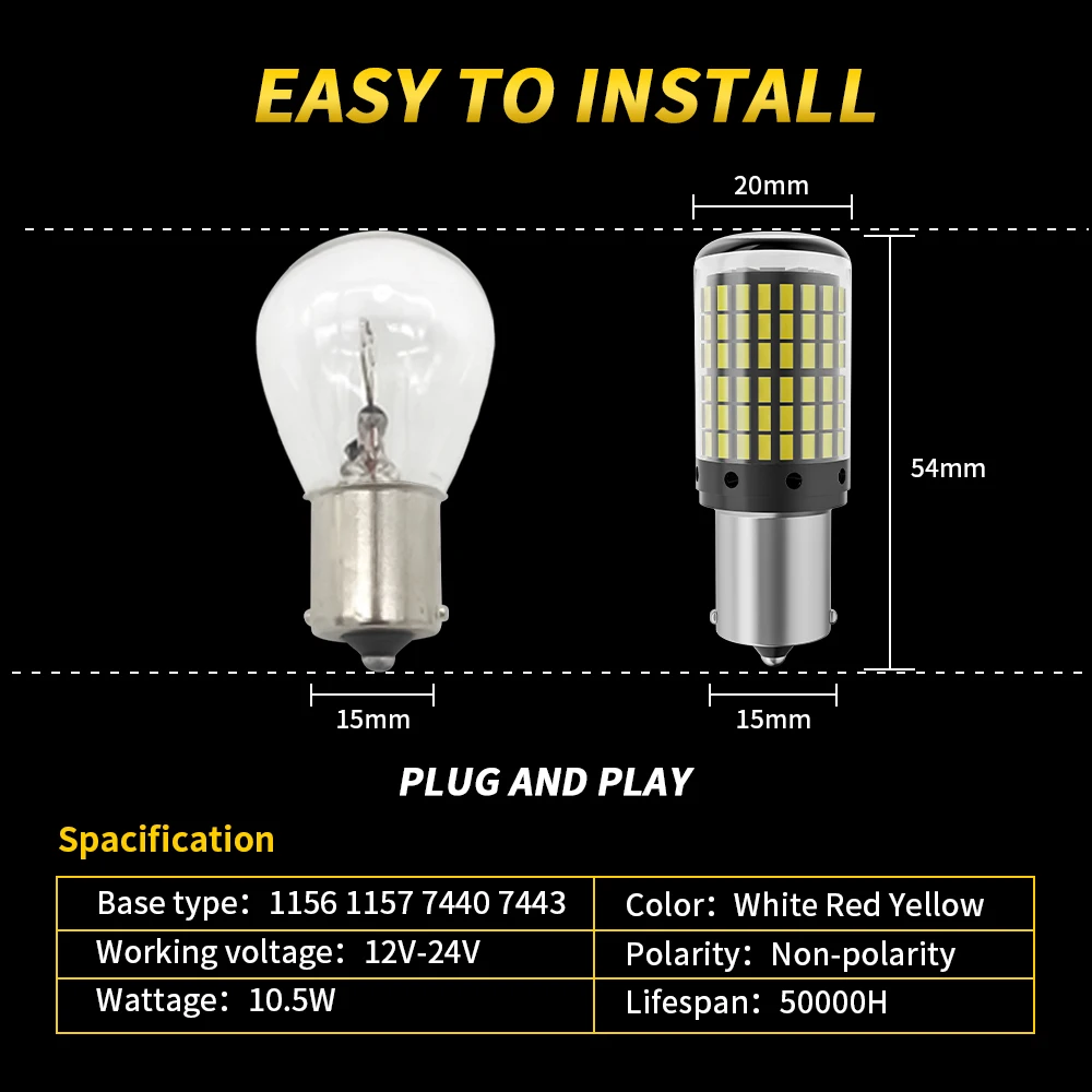 Oprah 2PCS High Power Car LED Light 1156 PY21W 1157 BAY15D P21/5W 3014 144 SMD Canbus Front/Rear Turn Signal Lamp Reserve Light
