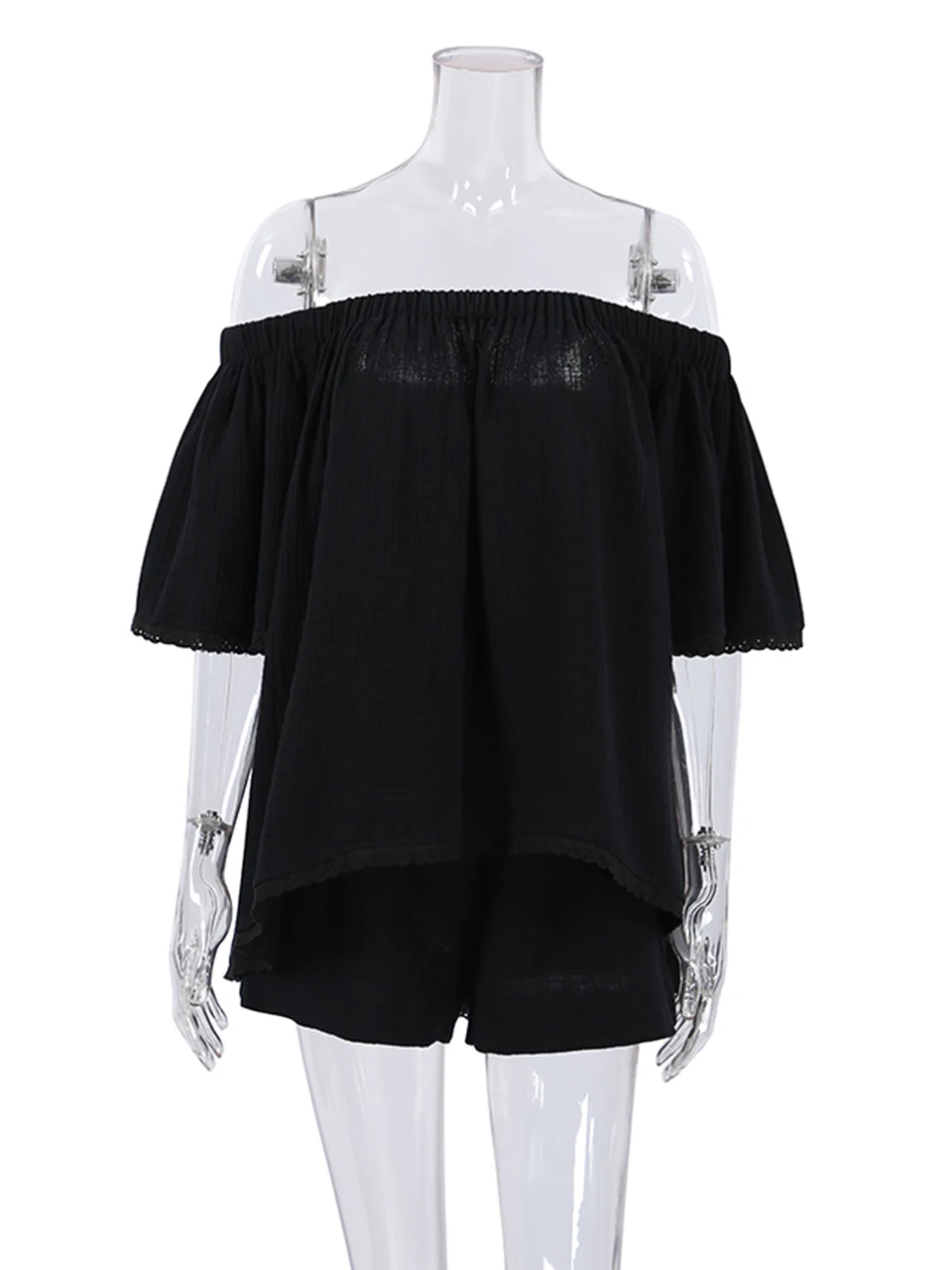 2025 Linad Off new Shoulder Women's Nightwear Sexy 2 Piece Sets Lace Sleepwear Female Casual Suits With Shorts Loose Pamas Spring 2023