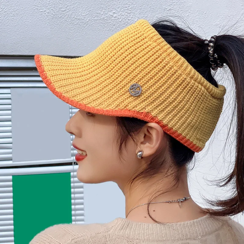 2023 Spring Women's Knitted Baseball Caps Outdoor Sunscreen Empty Tops new Caps Sun 2025 Hats Warm Casual Visor Cap Female Ponytail Hat