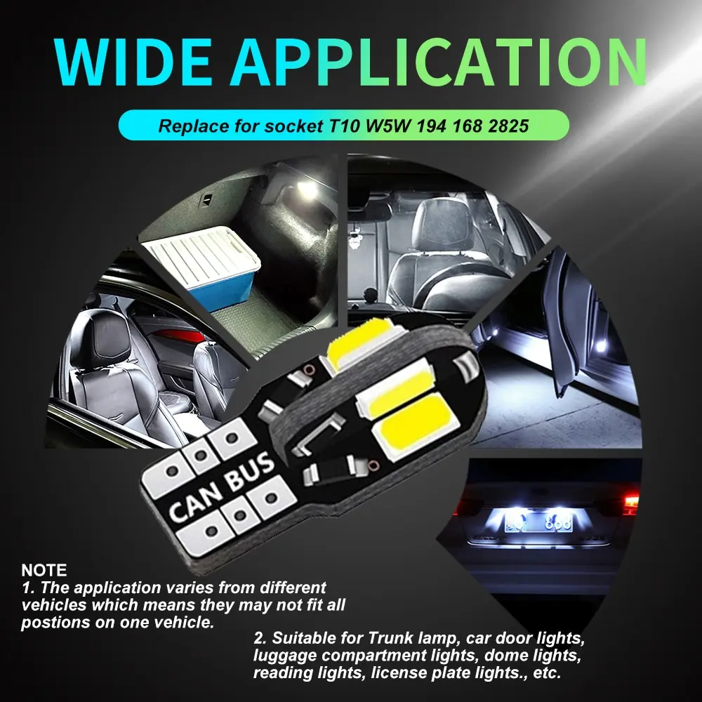 20PCS W5W T10 LED Bulbs Canbus 8SMD 12V LED Car 2025 Interior Map Dome Lights Parking Light new Auto Signal Lamp