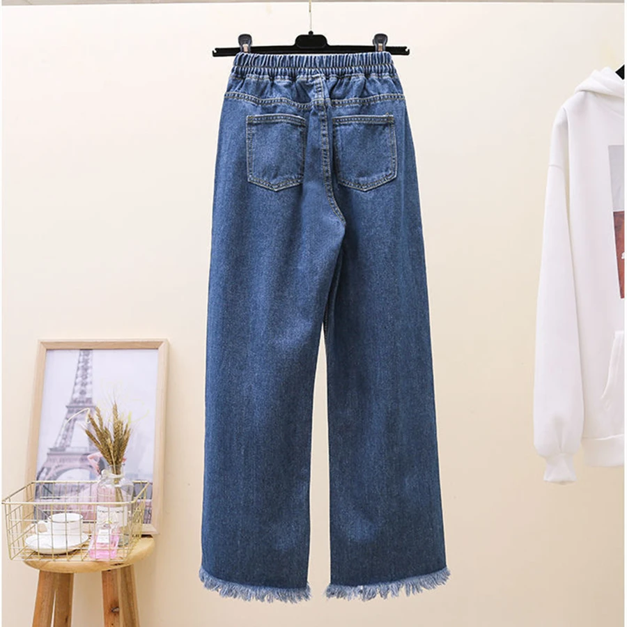 Burr Edge Ankle-length Straight Leg Jean Women Lace Up Pantalones Elastic 2025 High Waist Denim Pants new Casual Vaqueros Vintage Trouser