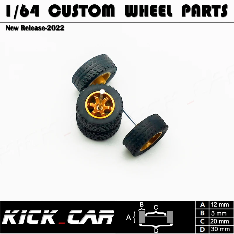 1/64 Rubber Tires & Diecast Car Wheels for 1:64 For Miniature Large Sedan Off-Road Dedicated to Pickup Trucks