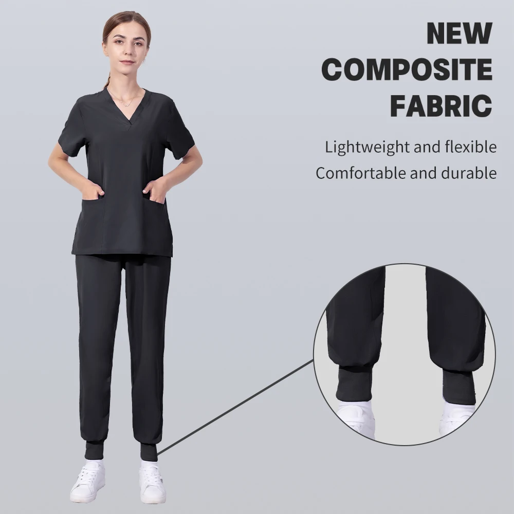 Unisex Medical Nurse Uniform Short Sleeve V-neck Solid Medical Scrubs new Doctor Elastic Operating 2025 Room Tops and Pants Workwear