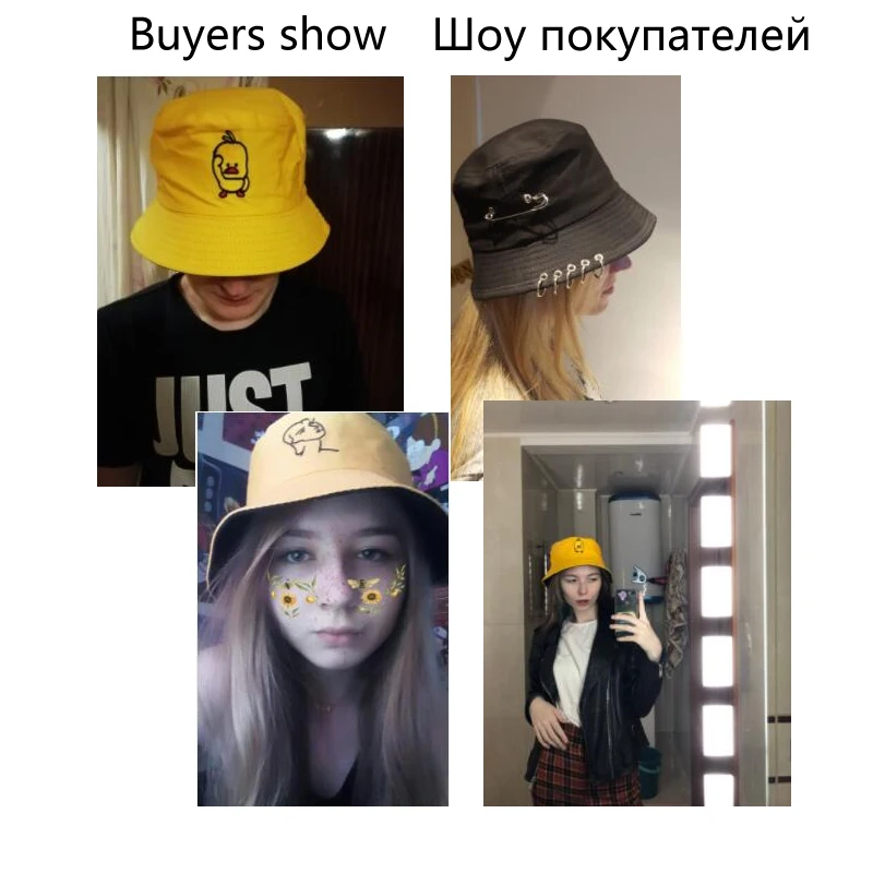 Reversible Black Yellow Duck Bucket Hat for Men Women Summer Sun Hat Fishing Hat Bob Sad Boys Panama Fold Outdoor Fisherman Hat