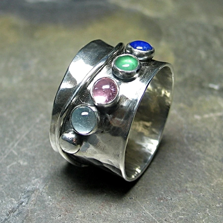 new Vintage Colorful Stone Rings for Women Gothic Chunky 2025 Knuckle Finger Ring Men's Punk Sier Color Party Retro Jewelry Gift