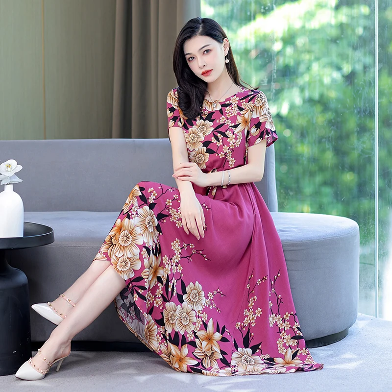 New Hot Casual new 2024 Summer Dresses For Women 2025 Loose Clothes Party Printing O-neck Dresses Women Clothing Plus Size