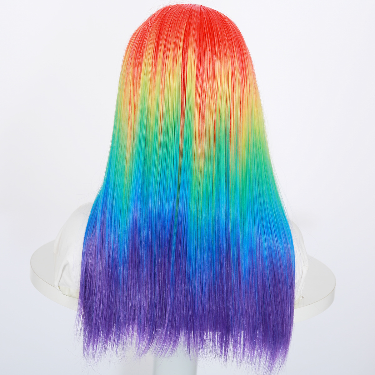 Similler Long Women Synthetic Colored Wig Straight Hair Heat Resistance Ombre Rainbow Cosplay Wig with Bangs