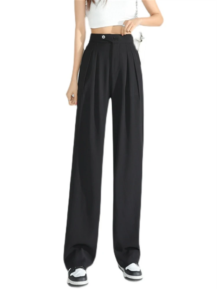 Seoulish new 2022 New High Waist Wide Leg Women's Pants Spring Summer Buttons Female Elegant Minimalism 2025 Straight Loose Trousers