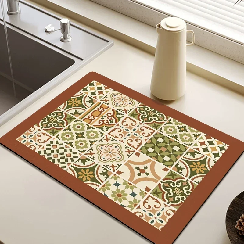 Kitchen Dish Drainer Drying 2025 Mat Drain new Pad Absorbent Dinnerware Tableware Mat Cup Placemat Countertop Drainer Rug Tapis Cuisine