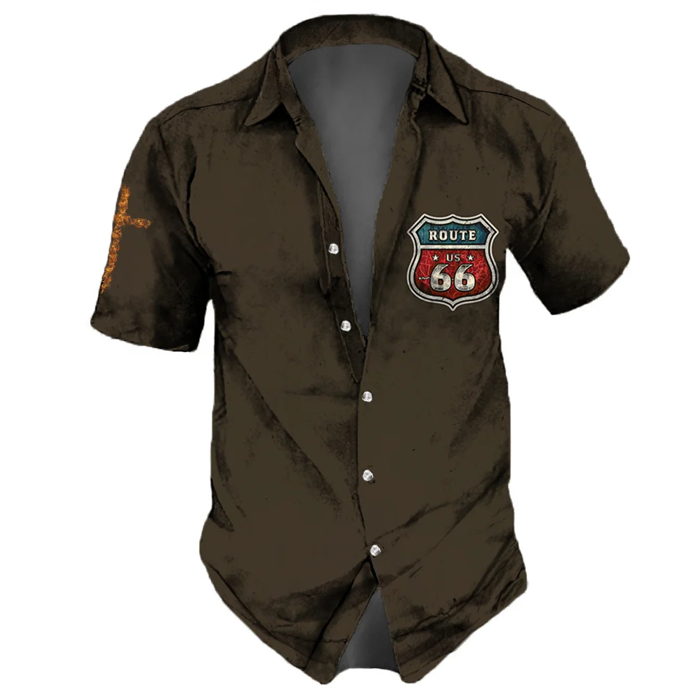 2023 Men'S Shirts Route 66 Vintage Hawaiian Shirts New High Street Shirts Summer Casual Shirts Hip Hop Party Men Clothing Tops