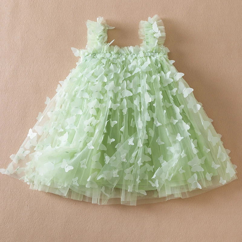 Summer Baby Girls Dress 3D Butterfly Tulle Tutu Princess Birthday Party Strap for 15Y Toddler Kids Clothes 240325