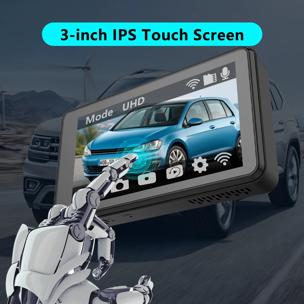 4K Wifi Touch Screen Dual Dash Cam External GPS Car DVR Front and Rear Dash Camera Video Recorder BLACK BOX 2.5F Super Capacitor