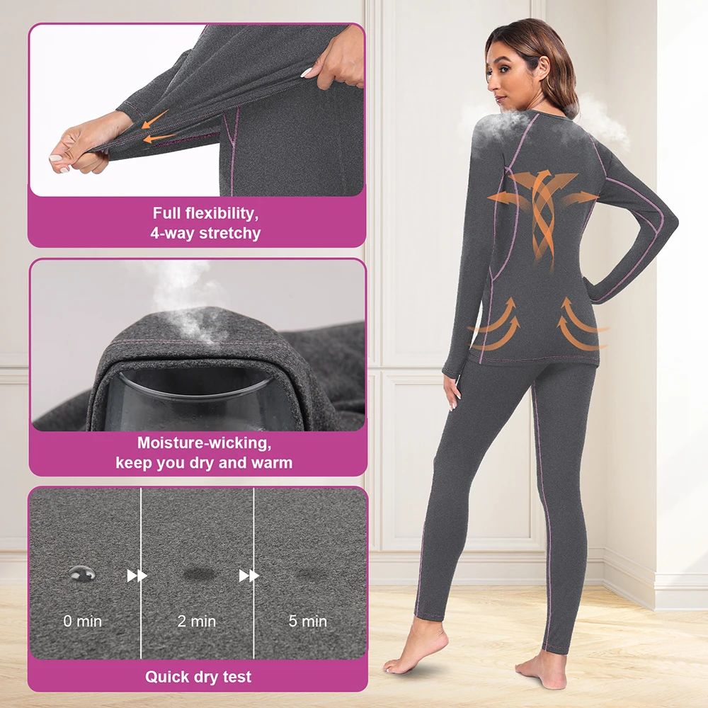 Winter Women's Thermal Underwear Set Long Johns Tops Warm Pants Suit Ladies Sports Base Layer Set Top Bottom Women Clothing