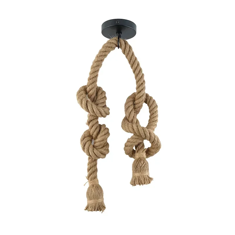 Vintage Sisal Hemp Rope Tie Pendant Lamp Hanging Ceiling Light Chandelier Retro Lustre Loft Creative Industrial Home Room Decor