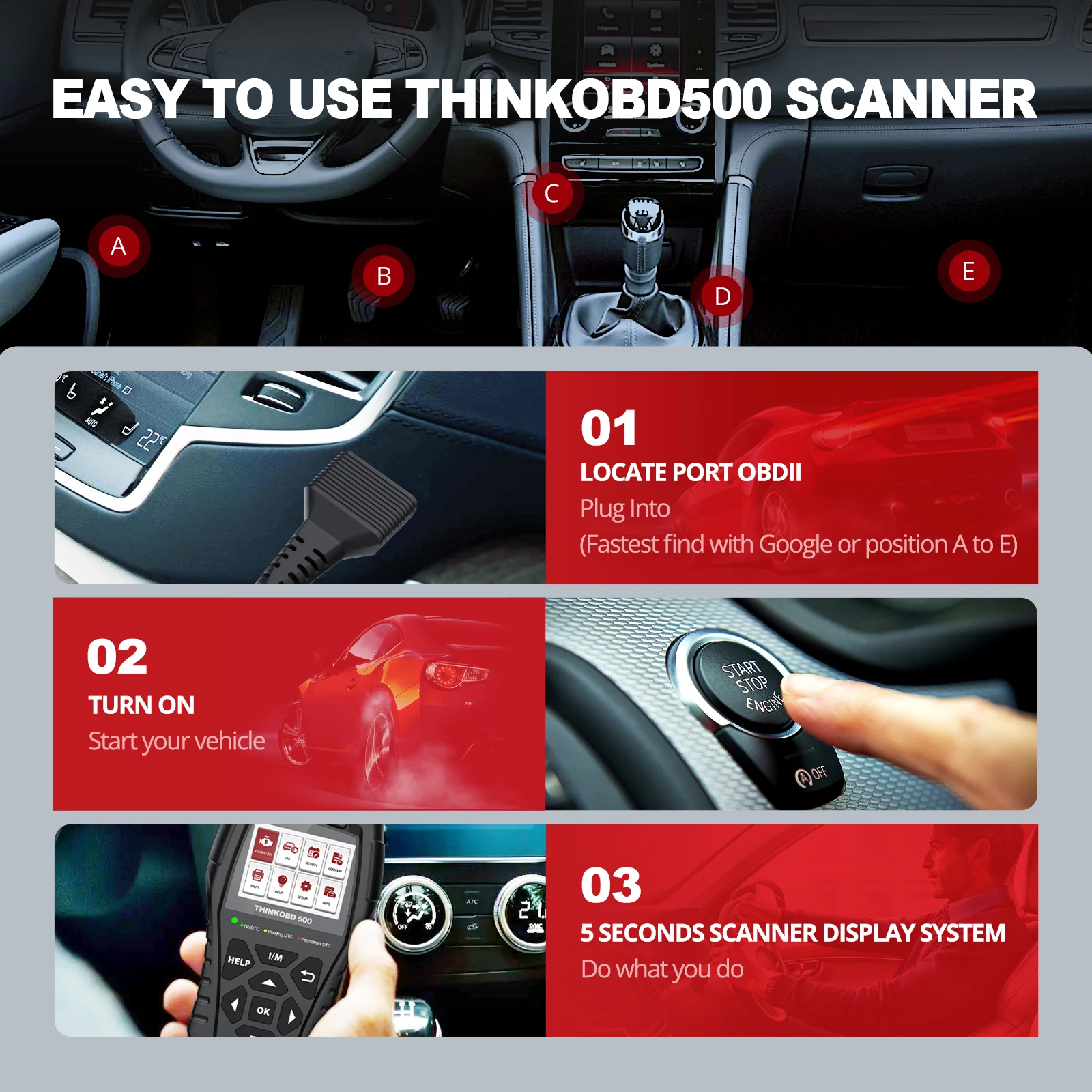 THINKCAR THINKOBD 500 Code Reader Obd2 Scanner for Auto Car Diagnostic Tools Obd 2 Functions Diagnosis Lifetime Free Update