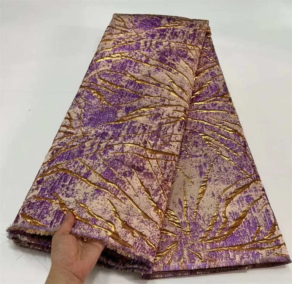 PGC 2023 new High Quality Nigerian Flower Floral Damask Tissu Fabrics 2025 For Wedding Gold African Brocade Jacquard Lace Fabric LY2540