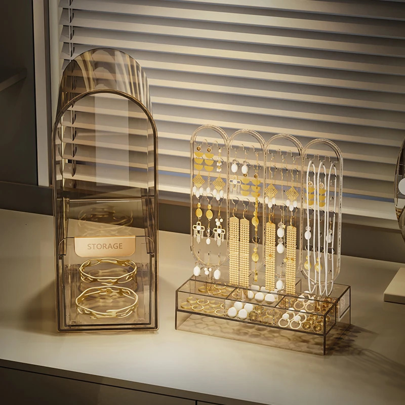 Transparent Jewelry Box Plastic Ring Bracelet Earrings Organizer Necklace Display Stand Drawer Accessories Storage 240327