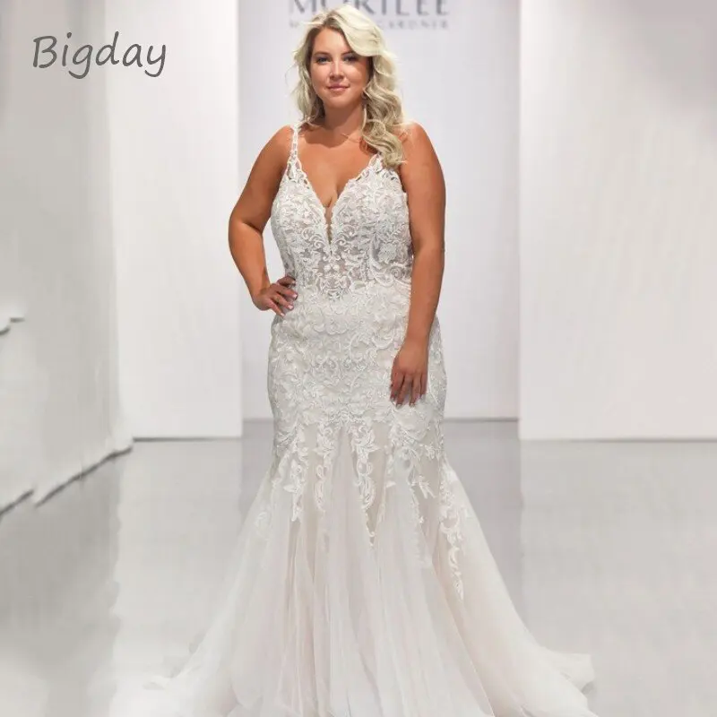 Elegant Mermaid Wedding Dresses Women 2024 Plus Size White Open Back V-Neck Tulle Spaghetti Straps Bridal Gown Vestidos De Novia