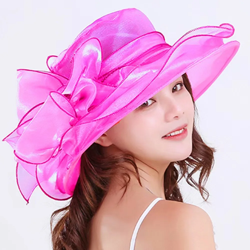 1Pc Women Organza Mesh Hat Ruffles Wide Brim Summer Bridal Sun Hat French Europe And America Exquisite Party Cap Beach Cap