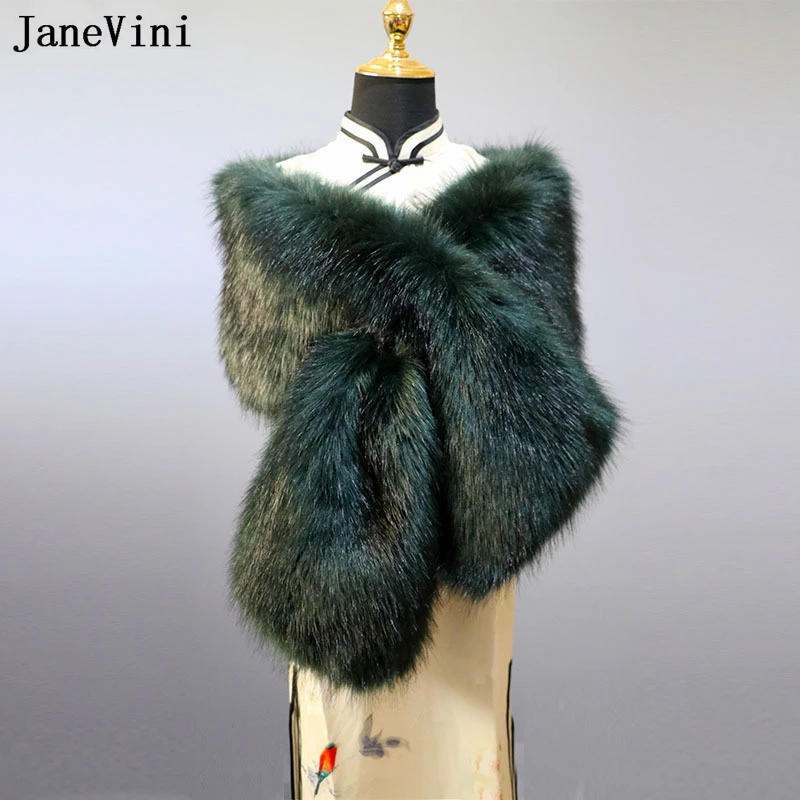JaneVini Dark Blue Bolero with Fur Faux Fur Bridal new Shawls for Wedding Dress Fashion Women Party Shawl Wrap Wedding 2025 Jacket Stoles