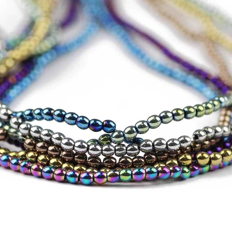 Blue,Gold Color Purple Round Hematite 2mm 3 4 6 Natural Stone Small Spacer Loose Beads For Jewelry Making DIY Bracelet Necklace