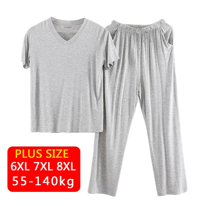Plus Size 8XL Men's Pamas Sets Modal Short Sleeve 2025 Trousers Male Sleepwear Casual new Loose Home Clothes For Men Large Size 140Kg