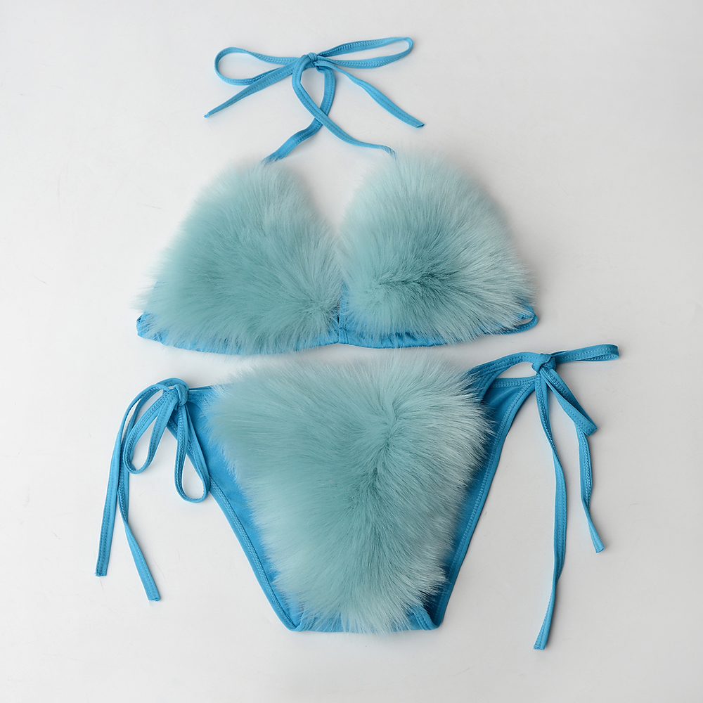 New Women Sexy Bikini Swimsuit 2 piece Set Summer Fur Swimwear Bikini Set Adjustable Bra Cute Girls Beach Bikini Bathing Suits