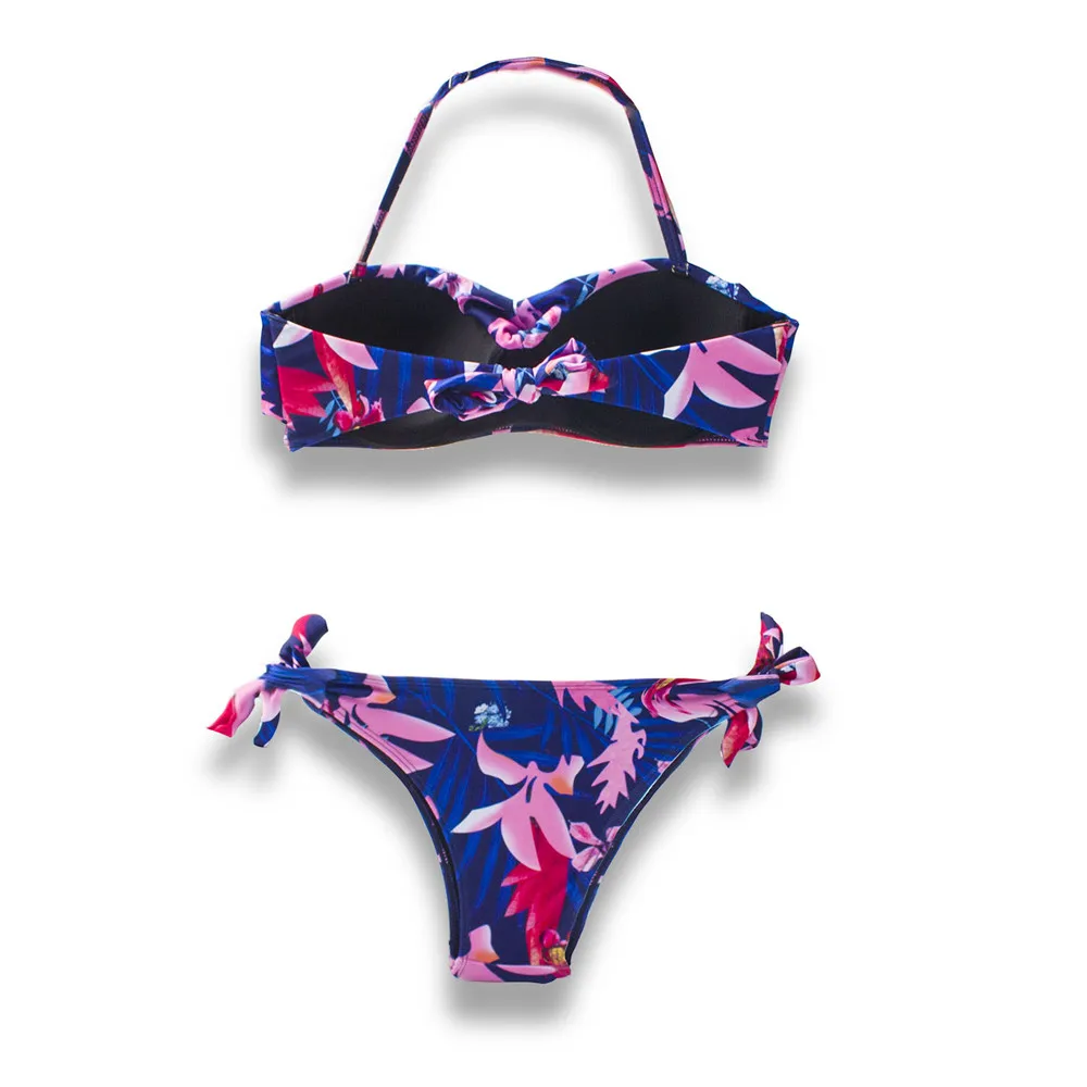 Falbala Brazilian Push Up Bikinis 2025 Women Floral Halter Print Swimsuit For new Girls Lady Thong Bikini Set Bandage Biquinis Swimwear