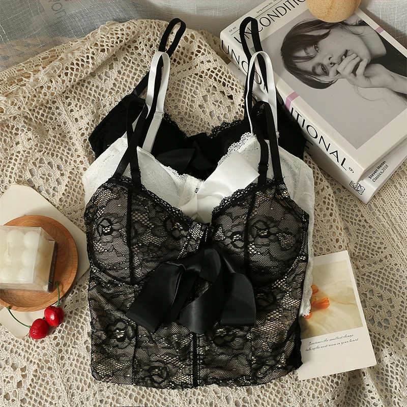 2025 Lace Camis Crop Top Women V Neck Wirefree Intimates Camisole new Girs Irregular Back Black White Tanks