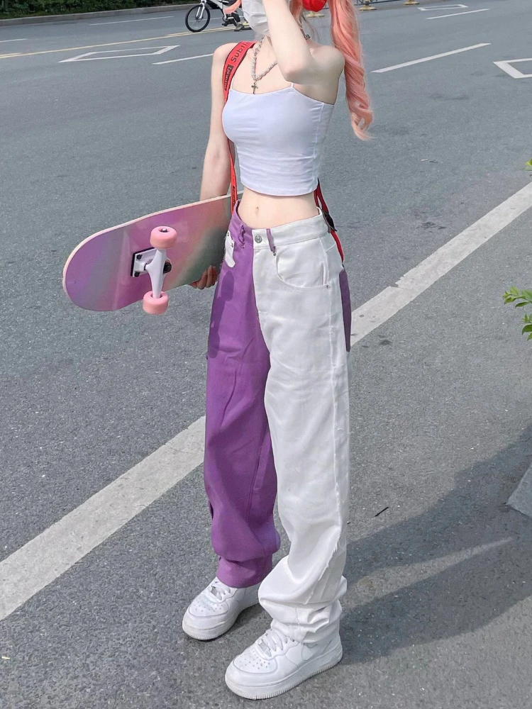 ADAgirl Y2k Baggy Jeans Women Hip Hop Streetwear Vintage High Waist Straight Purple Denim Trousers Harajuku Wide Leg Pants Mujer