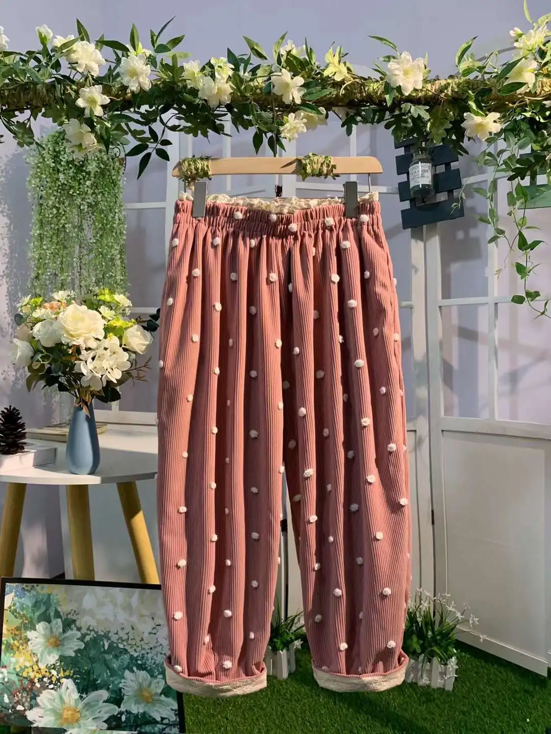 Spring new Autumn Sweet 2025 Corduroy Pants Women Elastic Waist Ankle-length Pants